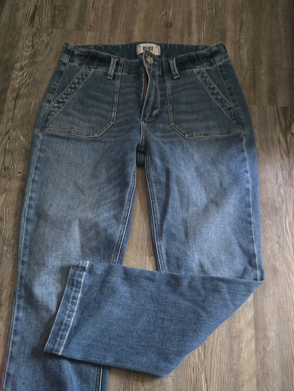 PAIGE Dark Blue High-Rise Straight Jeans